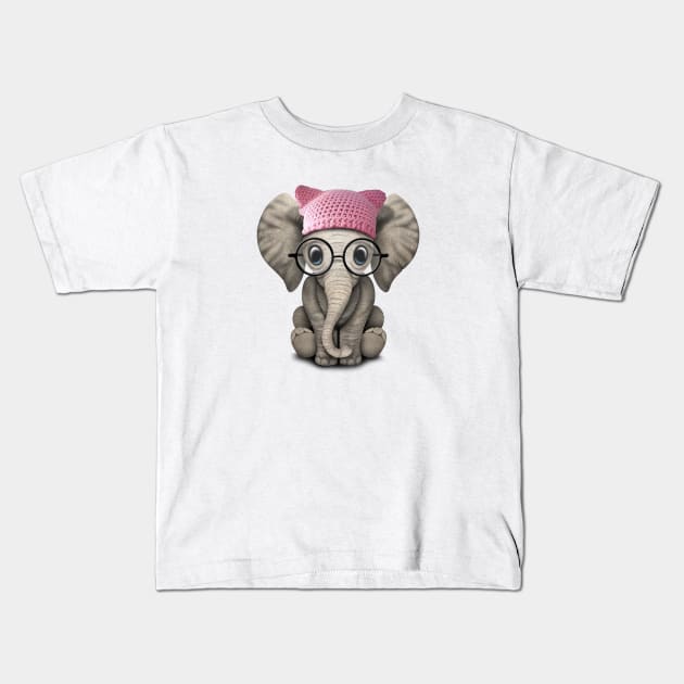 Cute Baby Elephant Wearing Pussy Hat Kids T-Shirt by jeffbartels